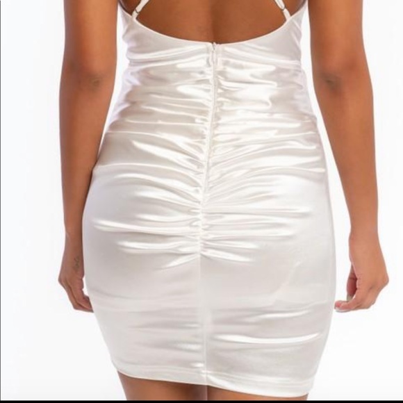 White stretch satin mini. Perfect for stagettes. - Picture 5 of 6